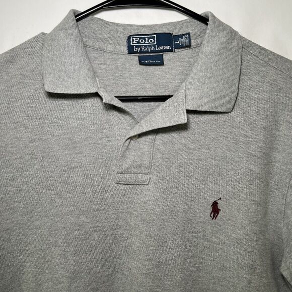 Polo Ralph Lauren Custom Fit Polo Shirt Mens Size Large Gray Red Pony Short Slv - Picture 2 of 9